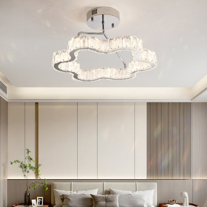 Zeitgenössische nordische Wolkenform Edelstahl Kristall LED Halbeinbau-Deckenleuchte für Schlafzimmer 