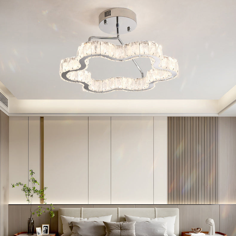 Zeitgenössische nordische Wolkenform Edelstahl Kristall LED Halbeinbau-Deckenleuchte für Schlafzimmer 