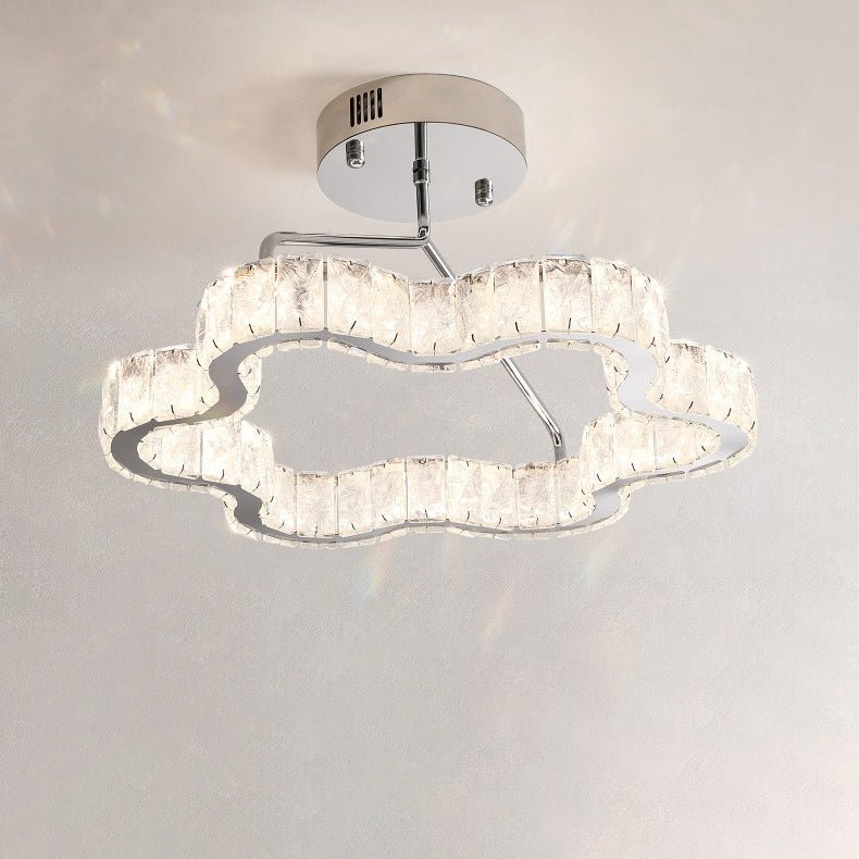 Zeitgenössische nordische Wolkenform Edelstahl Kristall LED Halbeinbau-Deckenleuchte für Schlafzimmer 