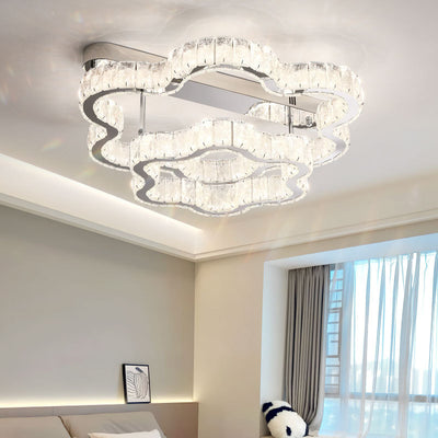 Zeitgenössisches skandinavisches Doppelwolken Edelstahl Kristall LED Deckenleuchte für Schlafzimmer 