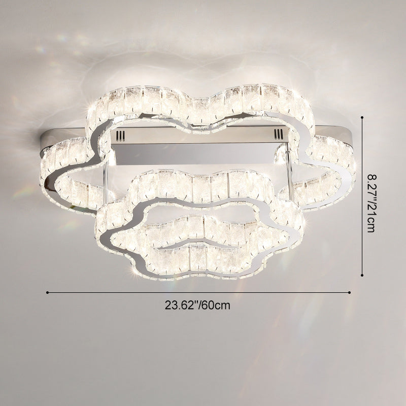 Zeitgenössisches skandinavisches Doppelwolken Edelstahl Kristall LED Deckenleuchte für Schlafzimmer 