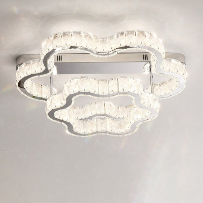 Zeitgenössisches skandinavisches Doppelwolken Edelstahl Kristall LED Deckenleuchte für Schlafzimmer 