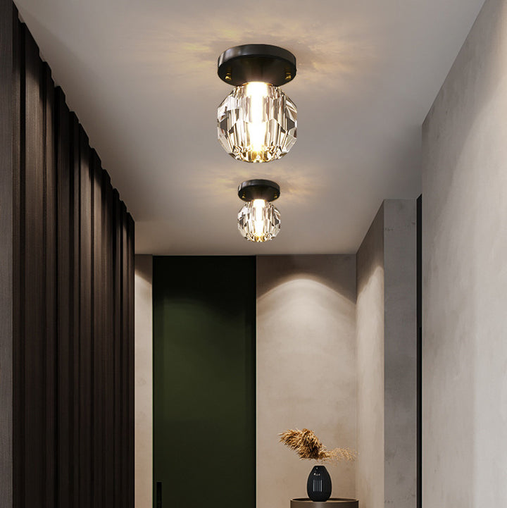 Luz de techo semiempotrada moderna de simplicidad redonda con hardware de diamante y cristal de 1 luz para pasillos 