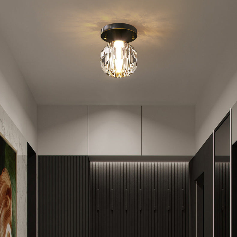 Modern Simplicity Round Diamond Hardware Crystal 1-Light Semi-Flush Mount Ceiling Light For Hallways