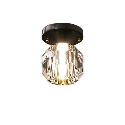 Modern Simplicity Round Diamond Hardware Crystal 1-Light Semi-Flush Mount Ceiling Light For Hallways
