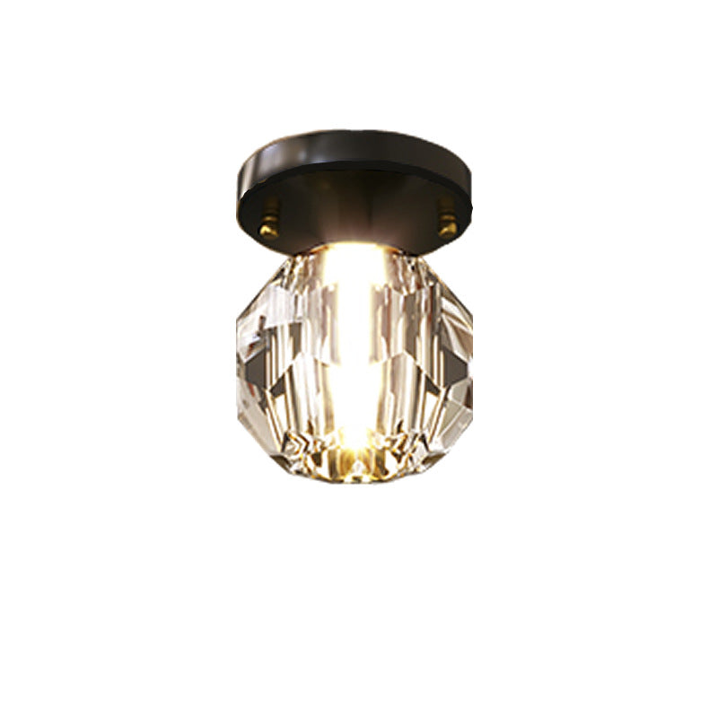Modern Simplicity Round Diamond Hardware Crystal 1-Light Semi-Flush Mount Ceiling Light For Hallways