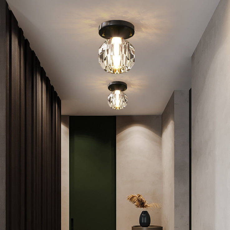 Modern Simplicity Round Diamond Hardware Crystal 1-Light Semi-Flush Mount Ceiling Light For Hallways