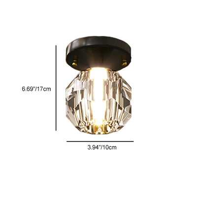 Modern Simplicity Round Diamond Hardware Crystal 1-Light Semi-Flush Mount Ceiling Light For Hallways