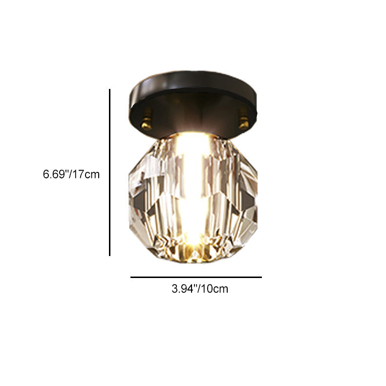 Modern Simplicity Round Diamond Hardware Crystal 1-Light Semi-Flush Mount Ceiling Light For Hallways