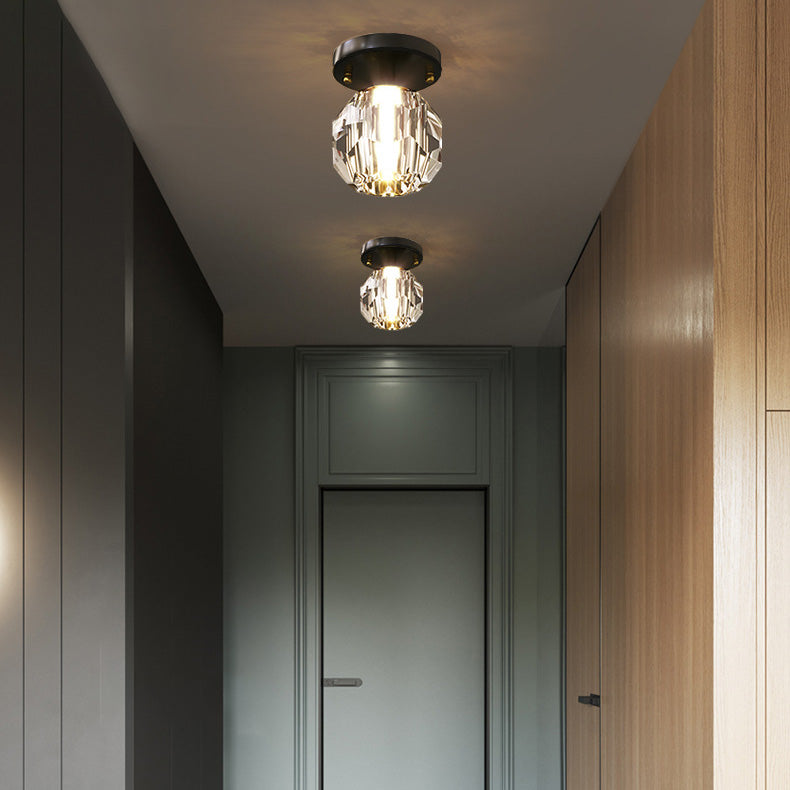 Modern Simplicity Round Diamond Hardware Crystal 1-Light Semi-Flush Mount Ceiling Light For Hallways