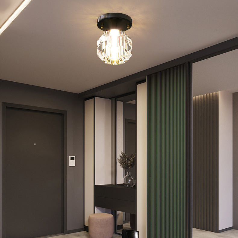 Modern Simplicity Round Diamond Hardware Crystal 1-Light Semi-Flush Mount Ceiling Light For Hallways