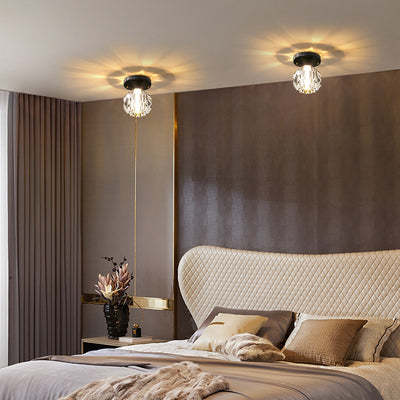 Modern Simplicity Round Diamond Hardware Crystal 1-Light Semi-Flush Mount Ceiling Light For Hallways