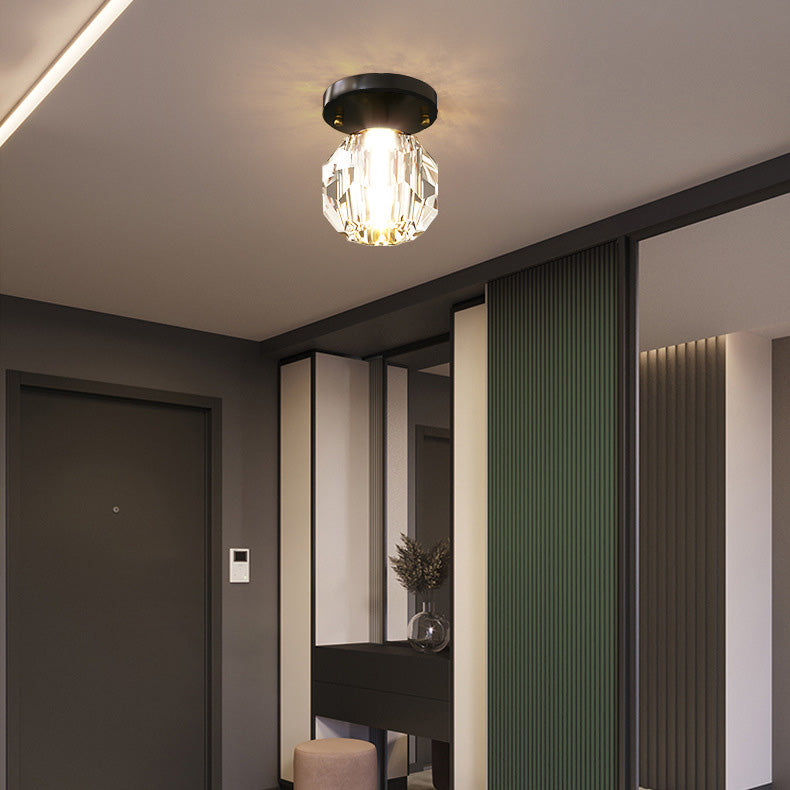 Modern Simplicity Round Diamond Hardware Crystal 1-Light Semi-Flush Mount Ceiling Light For Hallways