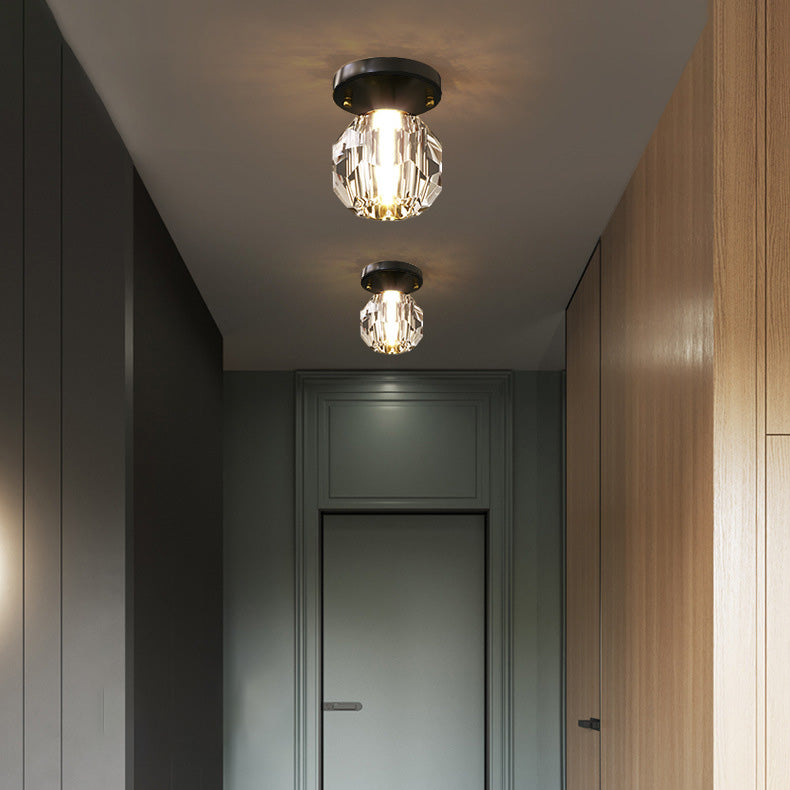 Luz de techo semiempotrada moderna de simplicidad redonda con hardware de diamante y cristal de 1 luz para pasillos 