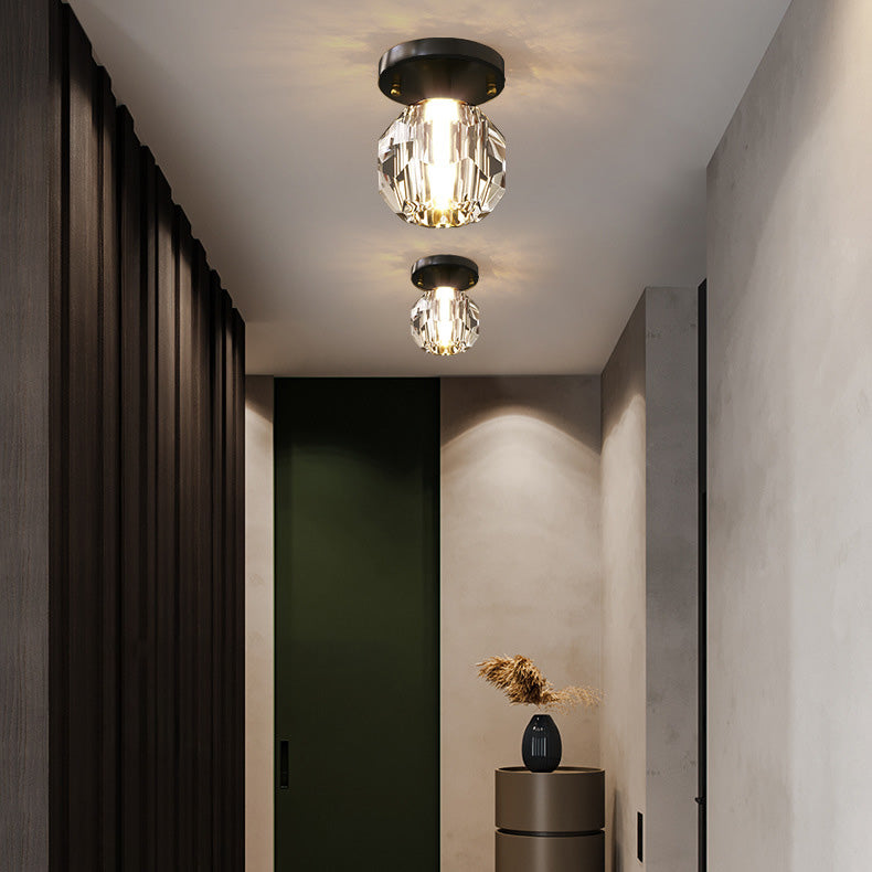 Modern Simplicity Round Diamond Hardware Crystal 1-Light Semi-Flush Mount Ceiling Light For Hallways
