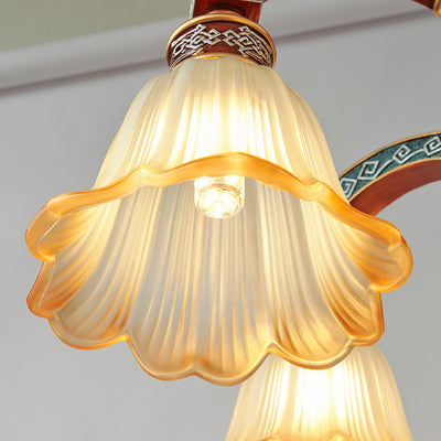 Lámpara de Araña Tradicional Europea de Cúpula de Flores de Hierro y Resina con Vidrio de 3/5/6/8 Luces para Comedor 
