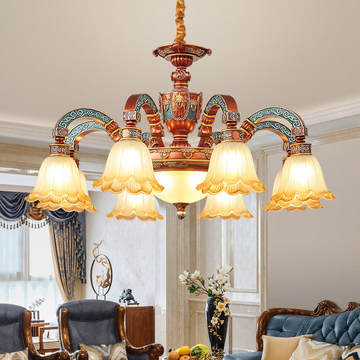 Traditioneller europäischer Kuppelblumen-Eisenharz-Glas 3/5/6/8 - Licht Kronleuchter für Esszimmer 