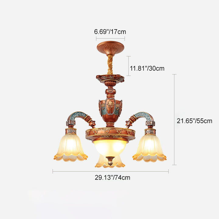 Traditioneller europäischer Kuppelblumen-Eisenharz-Glas 3/5/6/8 - Licht Kronleuchter für Esszimmer 