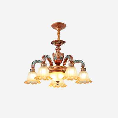 Lámpara de Araña Tradicional Europea de Cúpula de Flores de Hierro y Resina con Vidrio de 3/5/6/8 Luces para Comedor 