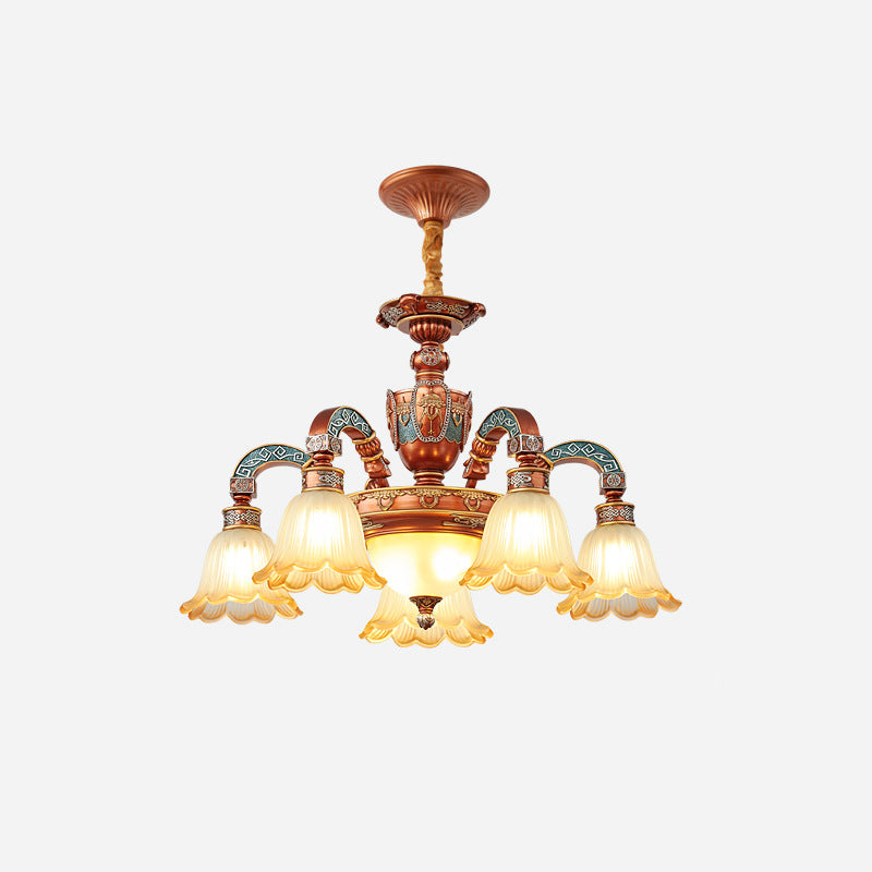 Lámpara de Araña Tradicional Europea de Cúpula de Flores de Hierro y Resina con Vidrio de 3/5/6/8 Luces para Comedor 