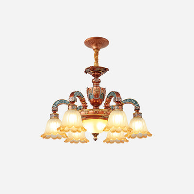 Lámpara de Araña Tradicional Europea de Cúpula de Flores de Hierro y Resina con Vidrio de 3/5/6/8 Luces para Comedor 