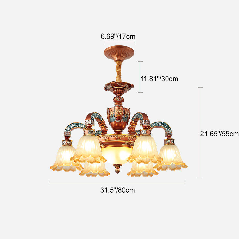 Lámpara de Araña Tradicional Europea de Cúpula de Flores de Hierro y Resina con Vidrio de 3/5/6/8 Luces para Comedor 