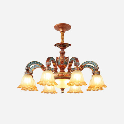 Lámpara de Araña Tradicional Europea de Cúpula de Flores de Hierro y Resina con Vidrio de 3/5/6/8 Luces para Comedor 