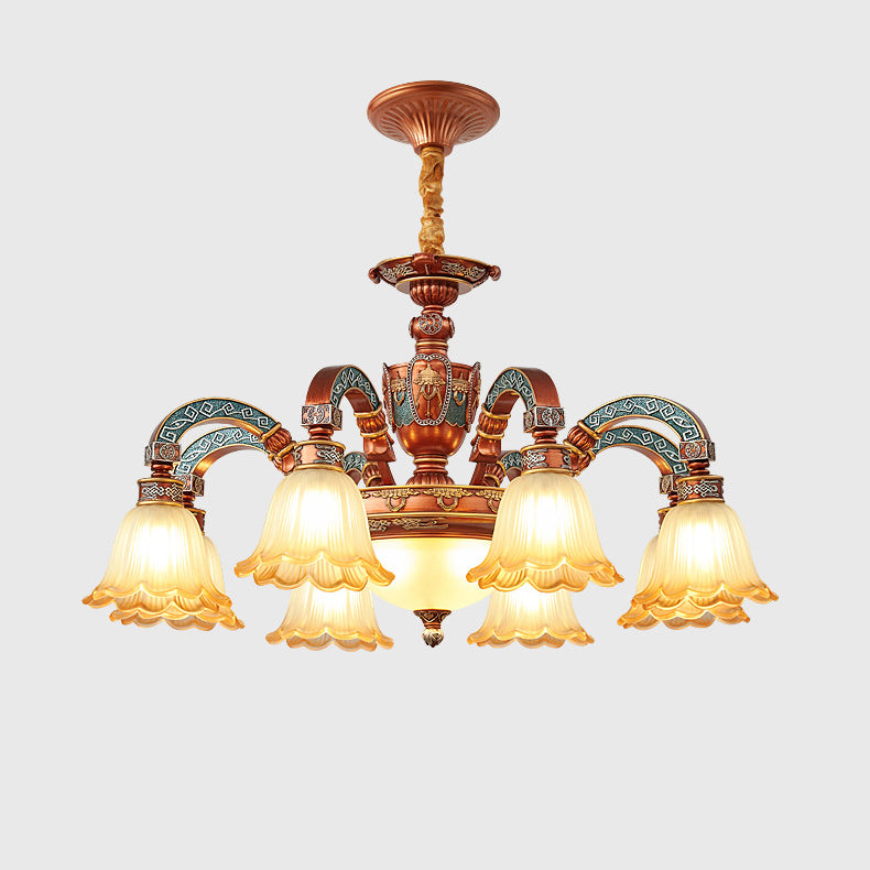 Lámpara de Araña Tradicional Europea de Cúpula de Flores de Hierro y Resina con Vidrio de 3/5/6/8 Luces para Comedor 