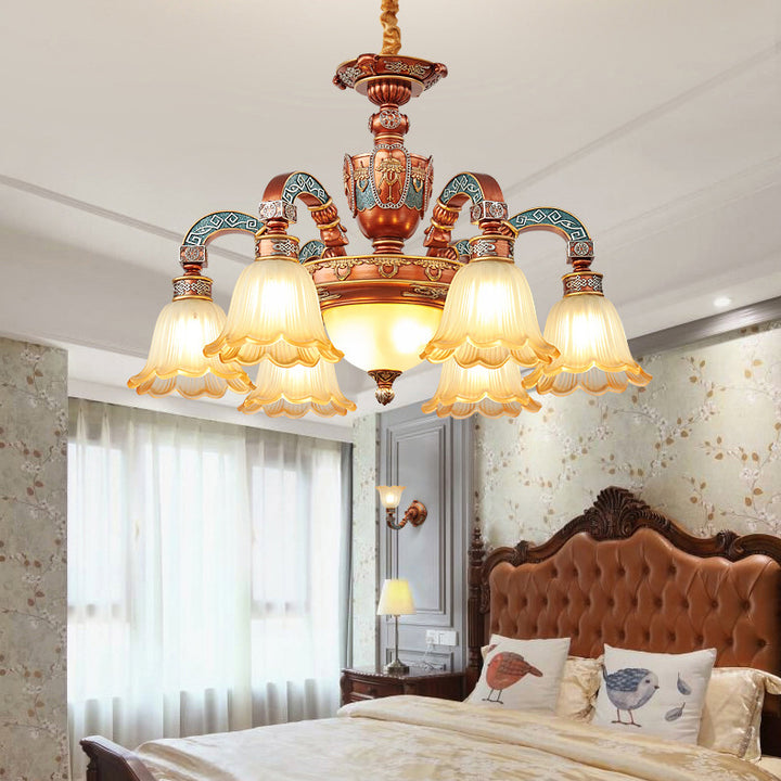 Traditioneller europäischer Kuppelblumen-Eisenharz-Glas 3/5/6/8 - Licht Kronleuchter für Esszimmer 