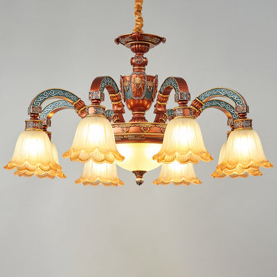 Lámpara de Araña Tradicional Europea de Cúpula de Flores de Hierro y Resina con Vidrio de 3/5/6/8 Luces para Comedor 