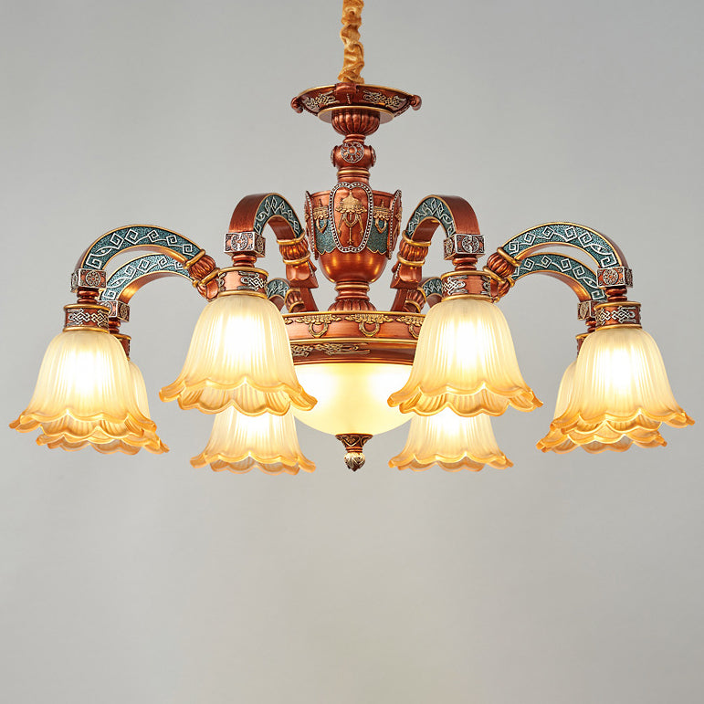 Lámpara de Araña Tradicional Europea de Cúpula de Flores de Hierro y Resina con Vidrio de 3/5/6/8 Luces para Comedor 