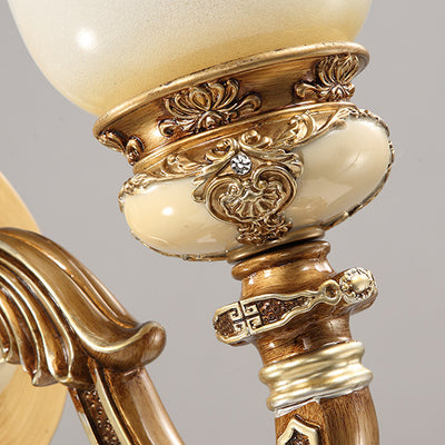 Lámpara de Aplique de Pared de Hierro y Resina con Vidrio de 1/2 Luz de Gloria Matutina Europea Tradicional para Pasillos 