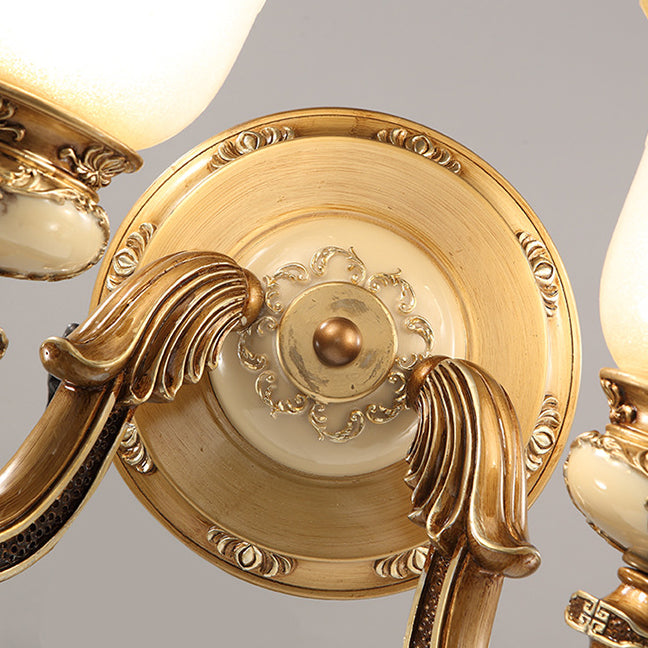 Lámpara de Aplique de Pared de Hierro y Resina con Vidrio de 1/2 Luz de Gloria Matutina Europea Tradicional para Pasillos 