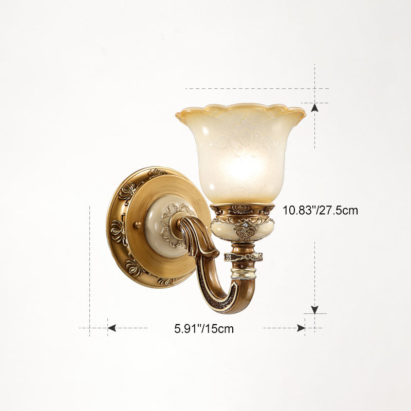Lámpara de Aplique de Pared de Hierro y Resina con Vidrio de 1/2 Luz de Gloria Matutina Europea Tradicional para Pasillos 