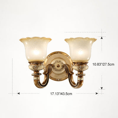 Lámpara de Aplique de Pared de Hierro y Resina con Vidrio de 1/2 Luz de Gloria Matutina Europea Tradicional para Pasillos 