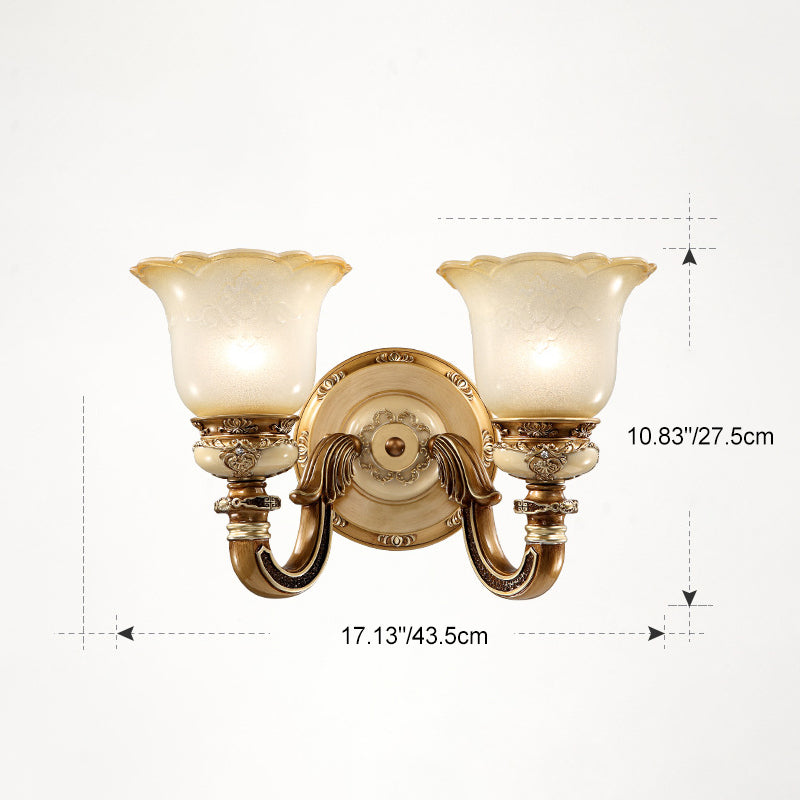 Lámpara de Aplique de Pared de Hierro y Resina con Vidrio de 1/2 Luz de Gloria Matutina Europea Tradicional para Pasillos 