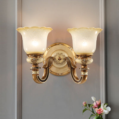 Lámpara de Aplique de Pared de Hierro y Resina con Vidrio de 1/2 Luz de Gloria Matutina Europea Tradicional para Pasillos 