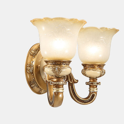 Lámpara de Aplique de Pared de Hierro y Resina con Vidrio de 1/2 Luz de Gloria Matutina Europea Tradicional para Pasillos 