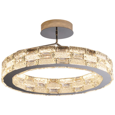 Modern Luxury Round Stitching Blocks Stainless Steel Crystal LED Chandelier For Bedroom