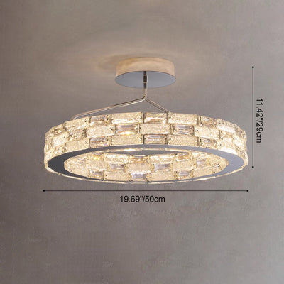 Modern Luxury Round Stitching Blocks Stainless Steel Crystal LED Chandelier For Bedroom