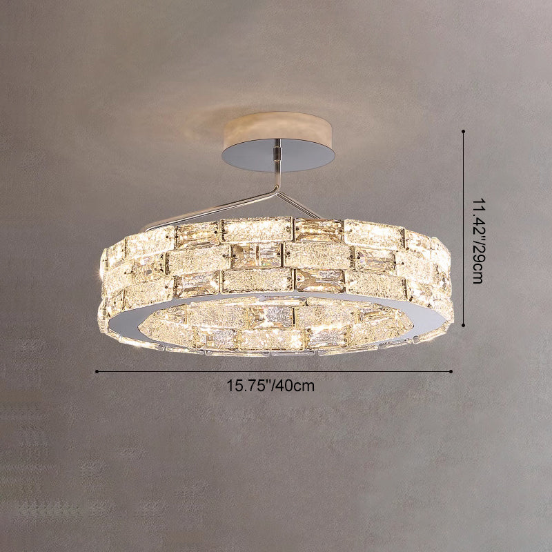 Modern Luxury Round Stitching Blocks Stainless Steel Crystal LED Chandelier For Bedroom