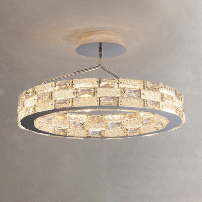 Modern Luxury Round Stitching Blocks Stainless Steel Crystal LED Chandelier For Bedroom
