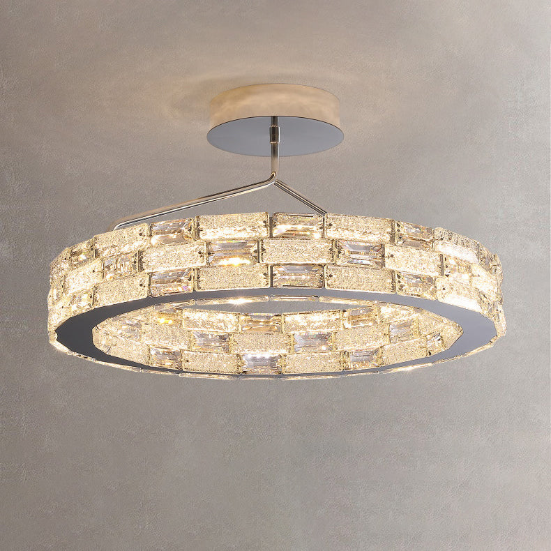 Modern Luxury Round Stitching Blocks Stainless Steel Crystal LED Chandelier For Bedroom