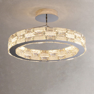 Modern Luxury Round Stitching Blocks Stainless Steel Crystal LED Chandelier For Bedroom