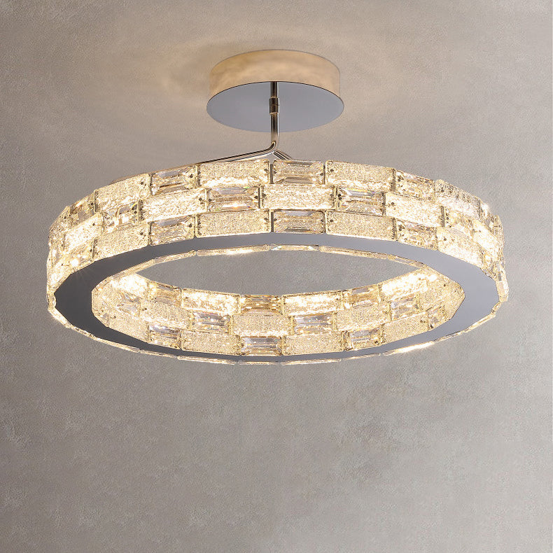 Modern Luxury Round Stitching Blocks Stainless Steel Crystal LED Chandelier For Bedroom