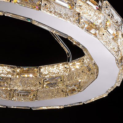 Modern Luxury Round Stitching Blocks Stainless Steel Crystal LED Chandelier For Bedroom