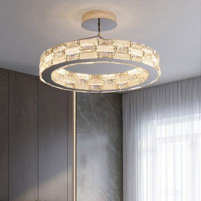 Modern Luxury Round Stitching Blocks Stainless Steel Crystal LED Chandelier For Bedroom