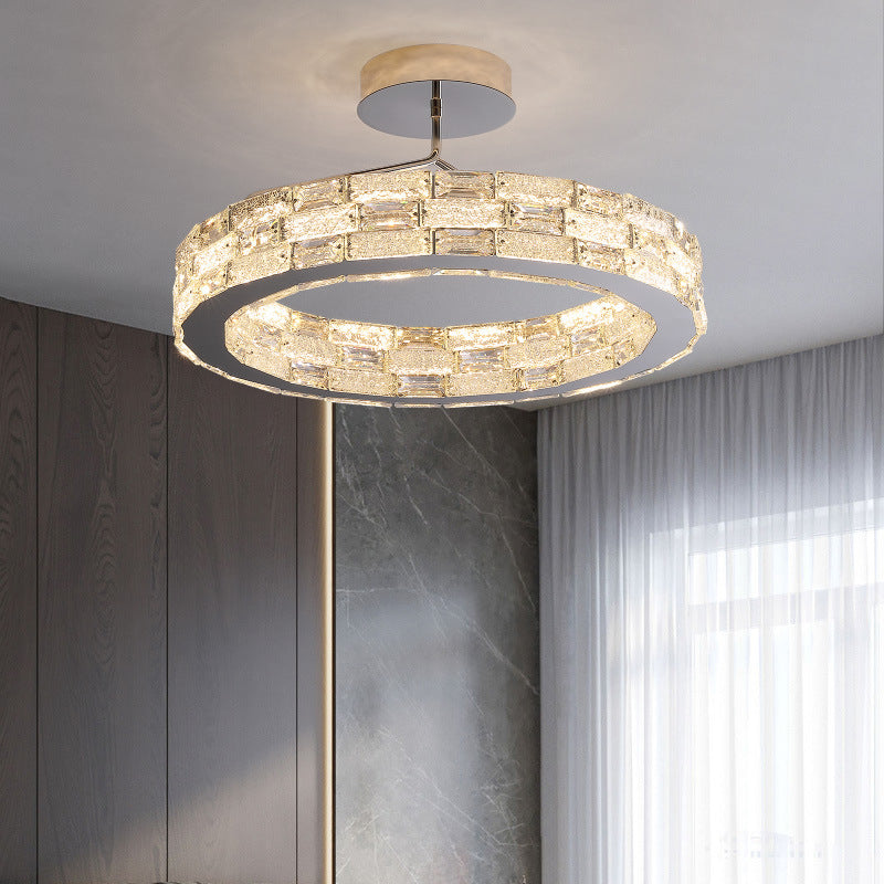 Modern Luxury Round Stitching Blocks Stainless Steel Crystal LED Chandelier For Bedroom