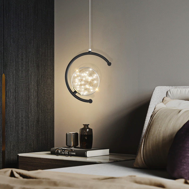 Lustre à suspension LED en verre, aluminium et fer en forme de demi-cercle nordique contemporain ciel étoilé pour chambre 
