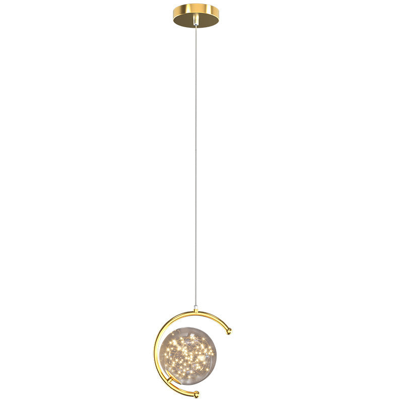 Lustre à suspension LED en verre, aluminium et fer en forme de demi-cercle nordique contemporain ciel étoilé pour chambre 